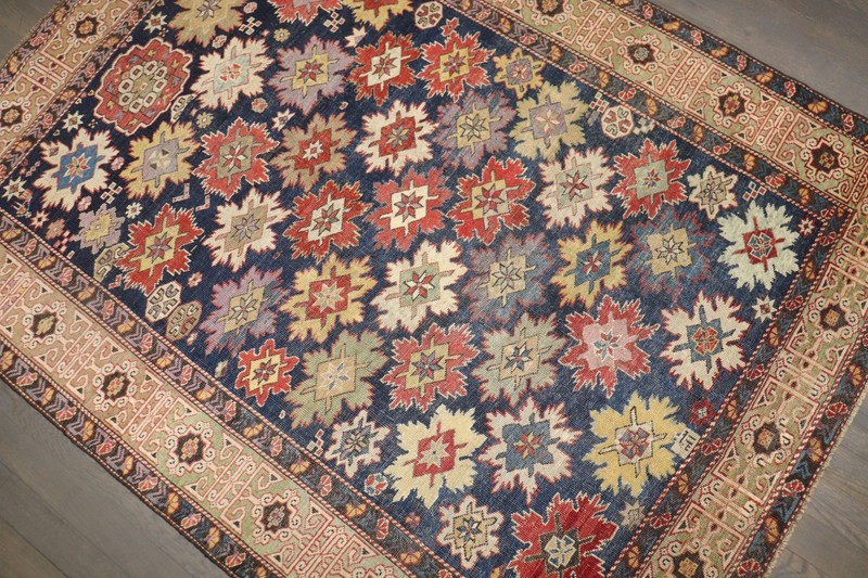 Antique Caucasian Shirvan Snowflake Dated Kuba Rug Size 4'x5' gallery