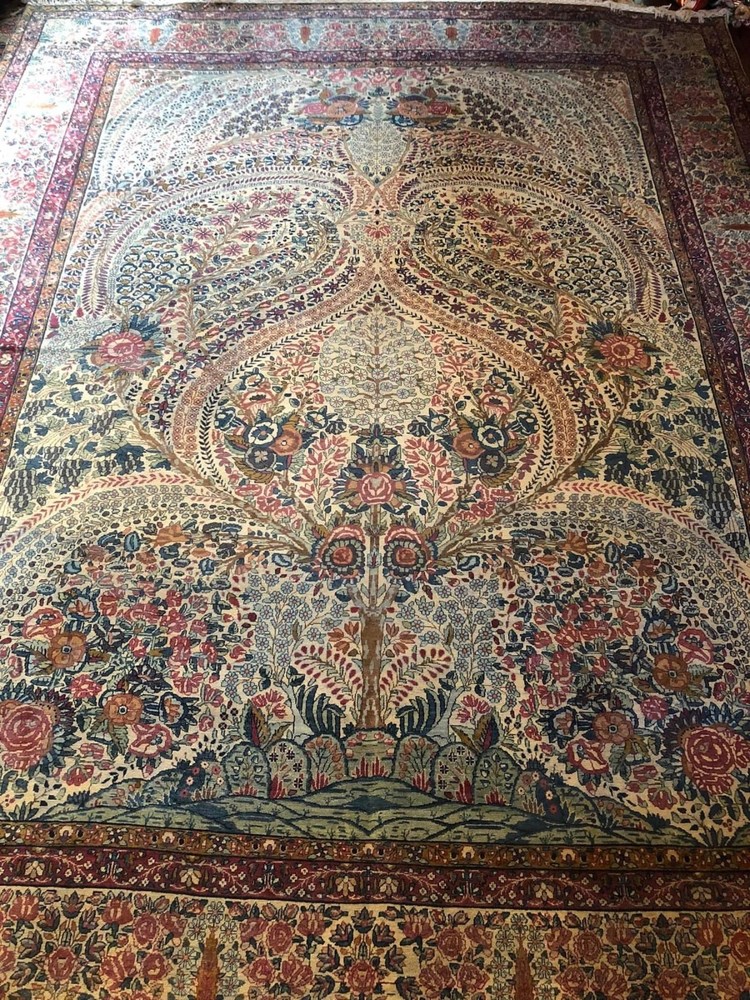 Very RARE Antique Kirman Lavar Tree of Life Rug 9x12 Hand Knotted Wool Carpet
