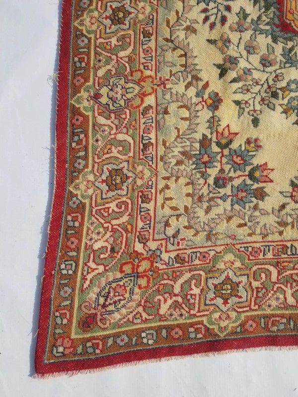 Vintage French Needle Point Handmade Floral Multicolor Wool Rug Carpet 143x92cm gallery