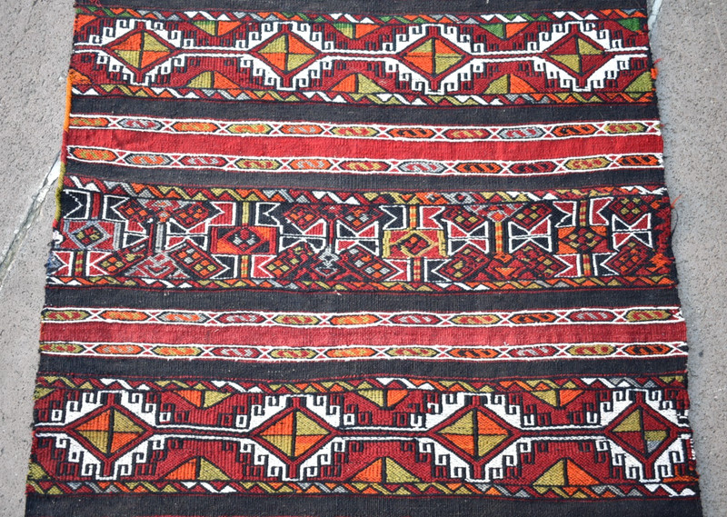 Vintage Turkish Rug 26'' x 43'' Rare Embroidered Woven Malatya Soumak Wool Rug gallery