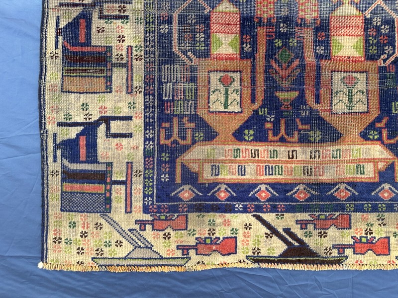 7'5 X 3'5 ft Vintage Gorgeous Tank Top Soviet War Carpet with Pictorial Runner gallery