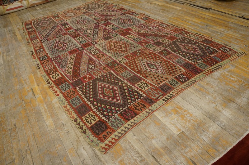 6'x11' Rustic Tribal Geometric Antique Turkish Late 19th Century Kilim Rug gallery