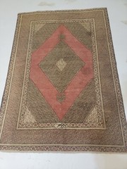 Antique Oriental Hand-Knotted Wool Area Rug Beige/Green 4’x4″ x 6’2″