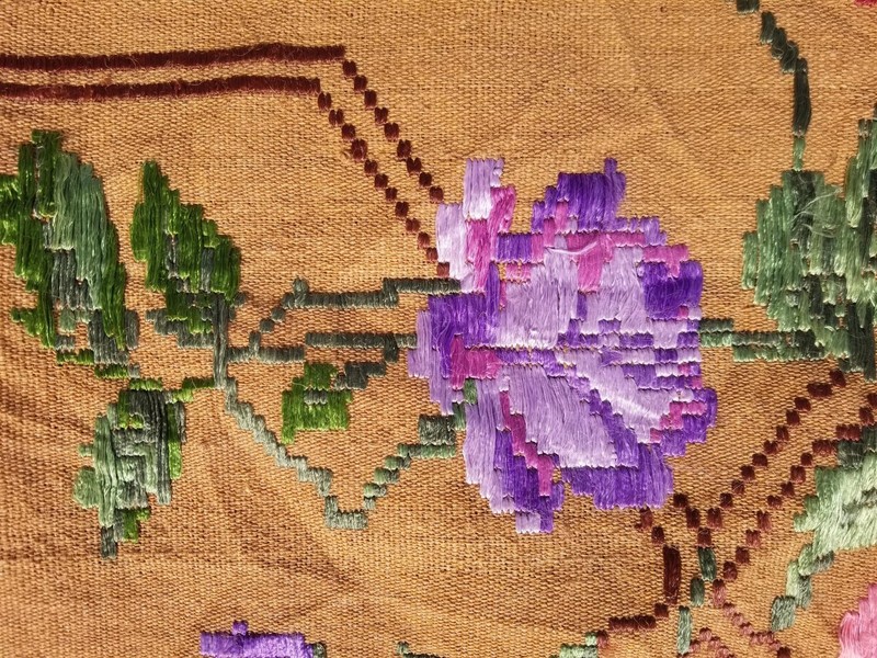 Vintage Handmade Romanian Floral Embroidered Wool Multicolor Kilim 183x119cm gallery