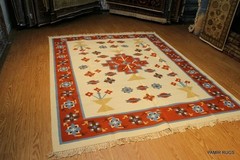 SOUTHWESTERN STYLE Handmade Wool rug 8×10 ft. BLUE BEIGE Orange Navajo Design