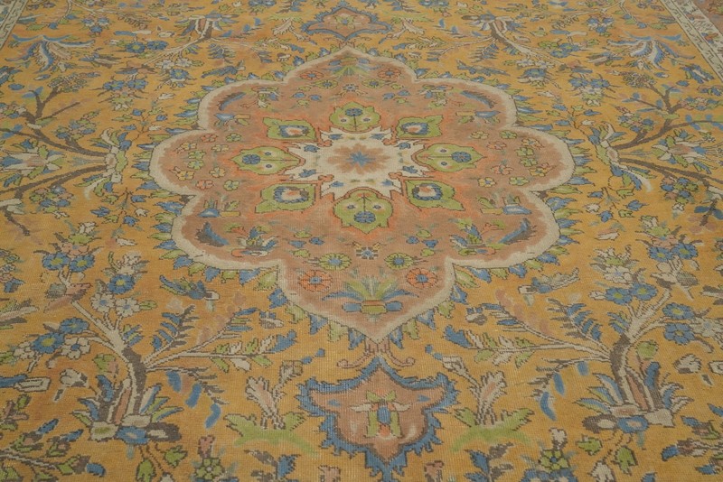 Vintage Over-Dyed Gold/ Brown Handmade Floral Traditional Room Size Rug 10x13 gallery