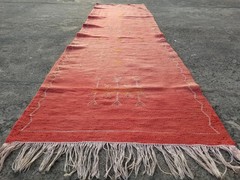 Vintage Traditional Handmade Moroccan Berber Wool Red Kilim 7.6×2.2 ft