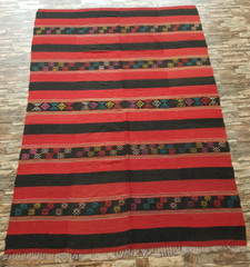 Vintage Handmade Turkish Bohemian Style Wool Kilim Flat-weave Rug 229×167 cm
