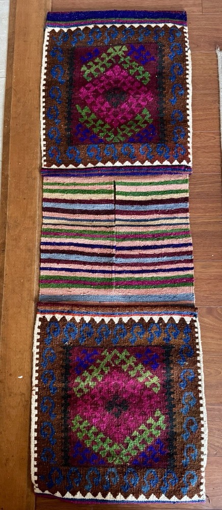 Authentic Nomadic Saddlebag 55" x 17.75" Handwoven Wool Kilim Khorjin Runner