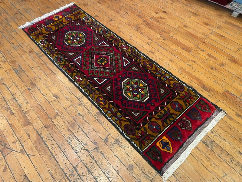 Beautiful Antique 1940-1950's Wool Pile Henna Dye Tribal Runner Rug 1’10”x5’6” gallery