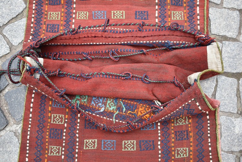 Antique Caucasian Rug 25'' x 62'' Collector Item Verneh Saddlebag Cicim Wool Rug gallery