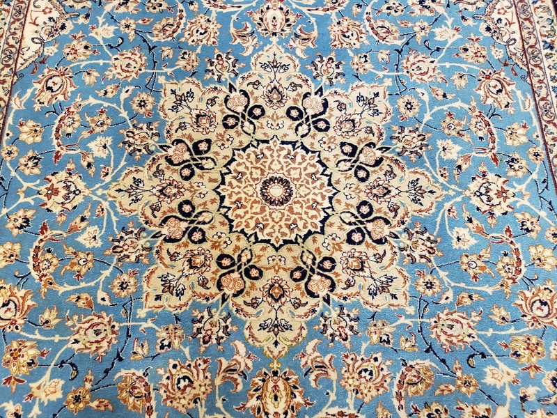 5x8 Top Quality Silk Foundation Wool Rug Very Fine Carpet Medallion Floral Blue gallery