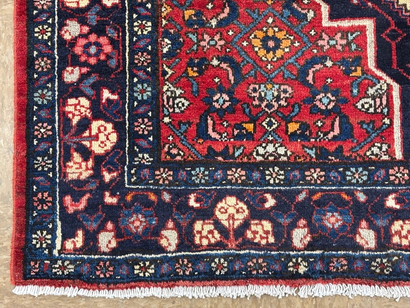 Vintage Hand Knotted Zanjan Wool Area Rug 4x7 Tribal Geometric Red Blue Oriental gallery