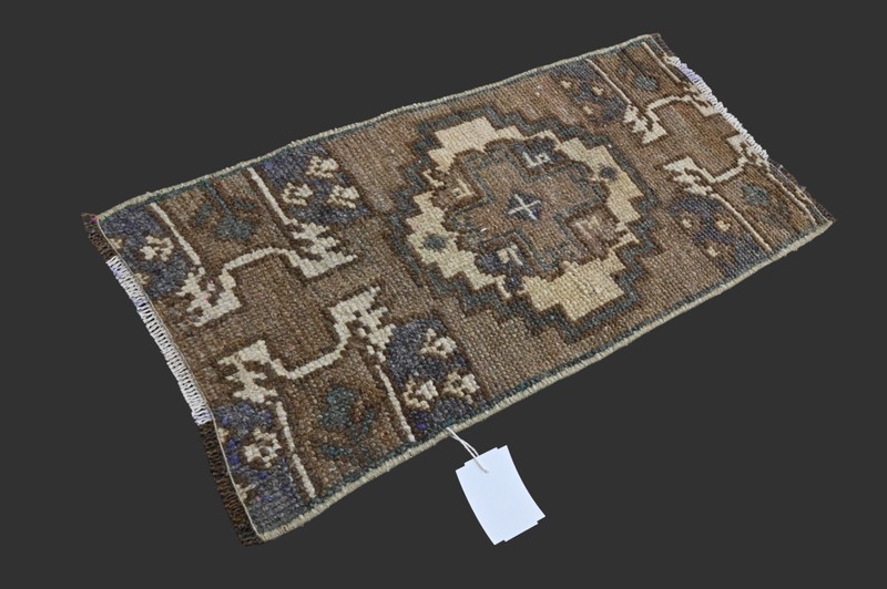 BROWN Turkish Oushak Rug 1x2 Vintage Handmade Anatolian Small Doormat Kilim gallery