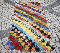 Turkish Colorful Tulu Rug 36” x 79” Vintage Anatolian Tulu Kilim Pile Area Rug