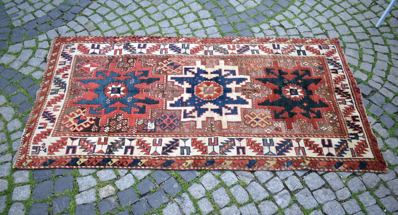 Antique Caucasian Rug 49'' x 92'' Collector's Item Great Color Kazak Wool Rug gallery