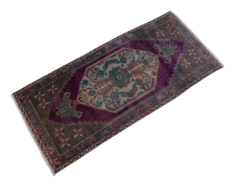 Vintage Oushak Small Rug 1'6"x3'1" Purple Accent Door Mat Hand-Knotted Wool gallery