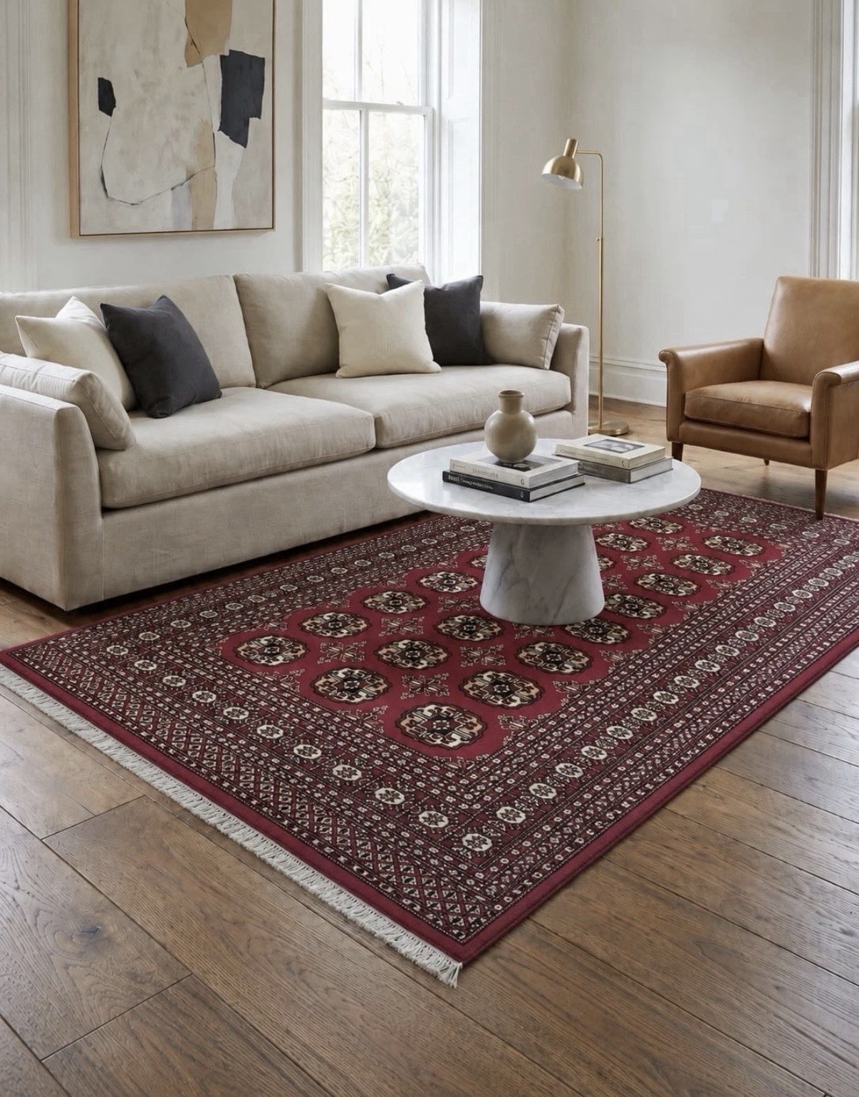 Pakistani Rug 4x6,Turkoman Bokhara Carpet, Wool, Red, Vintage Tribal Traditional gallery