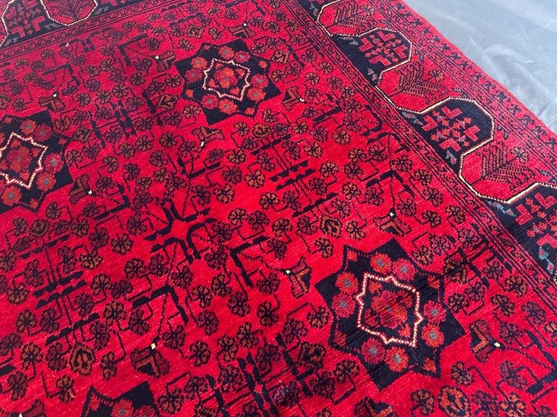 Hand Knotted Afghan Turkmen Rug Khal Mohammadi Red Geometric Decor 4'x6'4 gallery