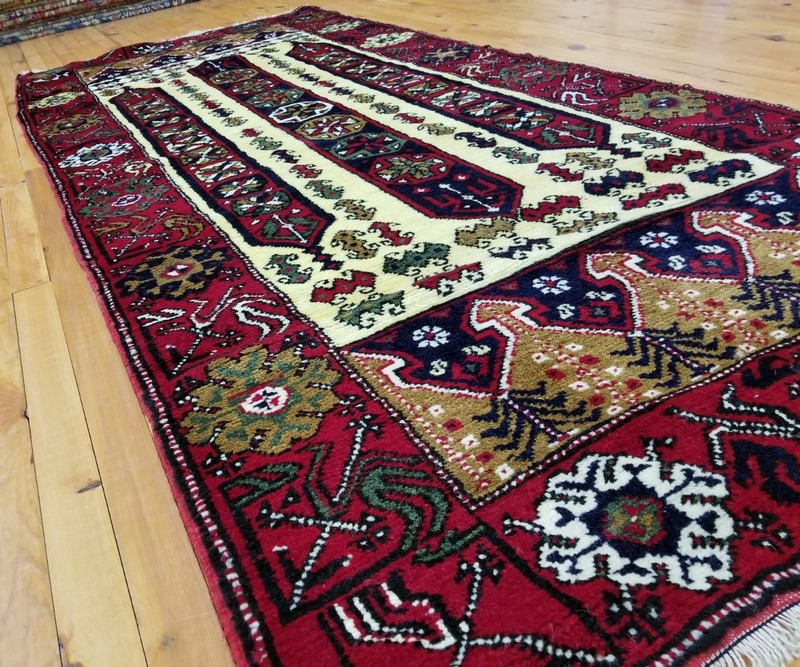 Beautiful Vintage 1950-1960s Natural Dyes Wool Pile Dowry Rug 3’6”x7’10” gallery