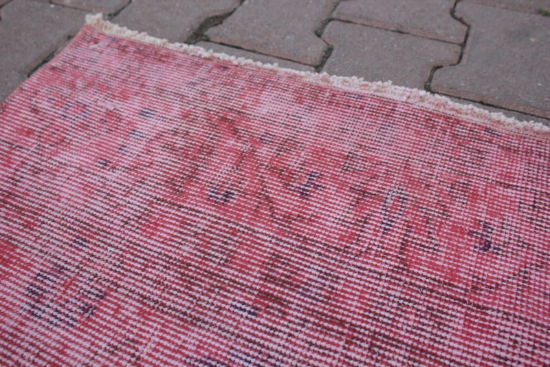 Pink Overdyed Rug Anatolian Hand Knotted Oriental Oushak Vintage Carpet 4x7 ft gallery