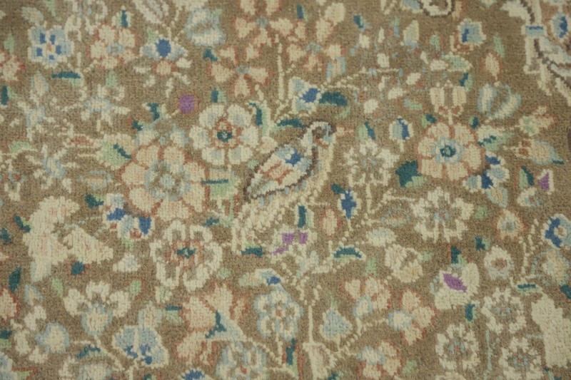 Vegetable Dye Light Brown Wool Floral Bird Design Vintage Handmade Foyer Rug 2x3 gallery