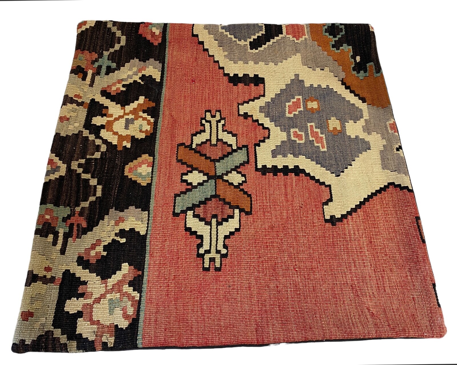 # 5605 Superb Custom Made Old Turkish Tribal Kilim Pillow Cover 24" by 24" gallery