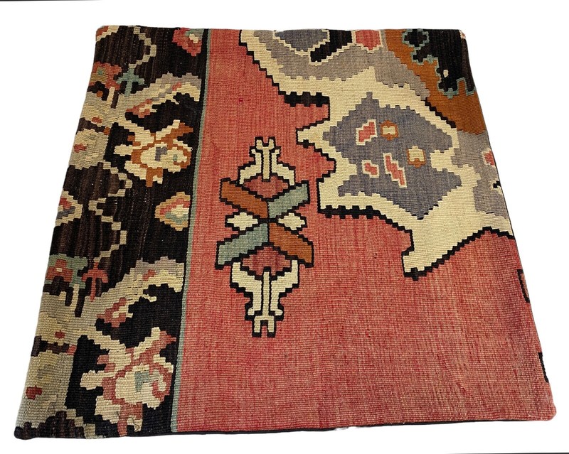 # 5605 Superb Custom Made Old Turkish Tribal Kilim Pillow Cover 24" by 24" gallery