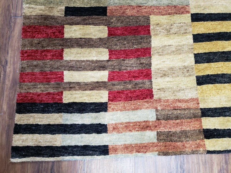 Modern Tibetan Rug 4' x 5' 9" Abstract Handmade Carpet Soft Wool Multicolor Nice gallery