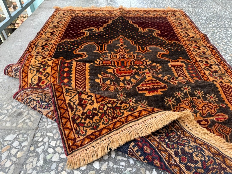 3x4 ft Antique Afghan Hand Knotted Rug Geometric Terracotta Brown Tribal Carpet gallery