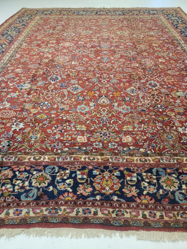 Antique Oriental Hand-Knotted Wool Area Rug Red/Navy Blue/Green/Blue 11'10" x 15 gallery