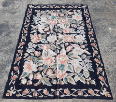 Vintage Handmade French Floral Needlepoint Wool Rug 180×116 cm