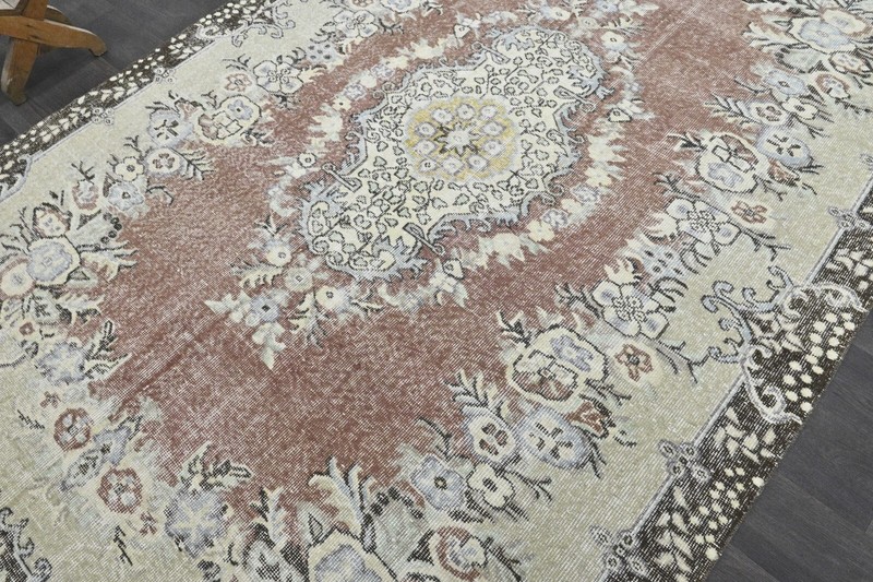 Oushak Turkish Vintage Rug 6x10 Kilim Rug Anatolian Handmade Boho Decor BEIGE gallery