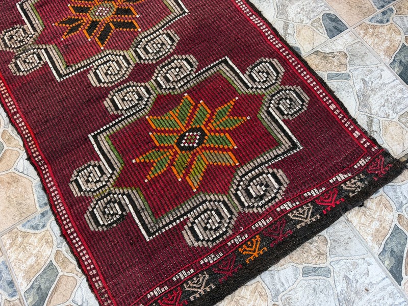 Vintage Turkish Distressed Rug 3x6 ft Hand Woven Wool Antique Kilim Anatolian gallery