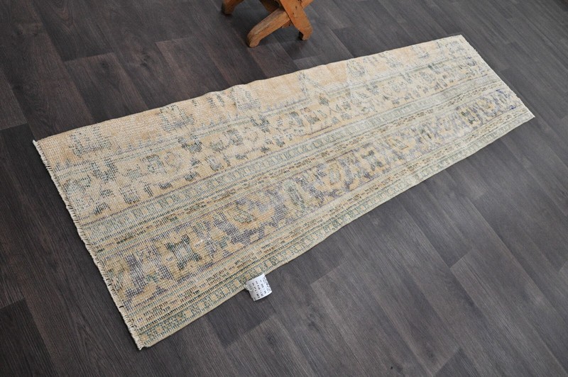 Vintage Turkish Runner Rug 2x7ft Wool Anatolian Handmade Hallway Oushak BEIGE gallery