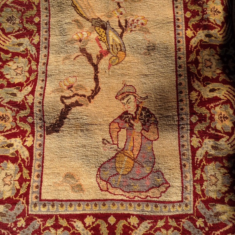 Chinese Antique Rug Carpet Wool Runner Handmade Music Peacock Bird Flower Art gallery