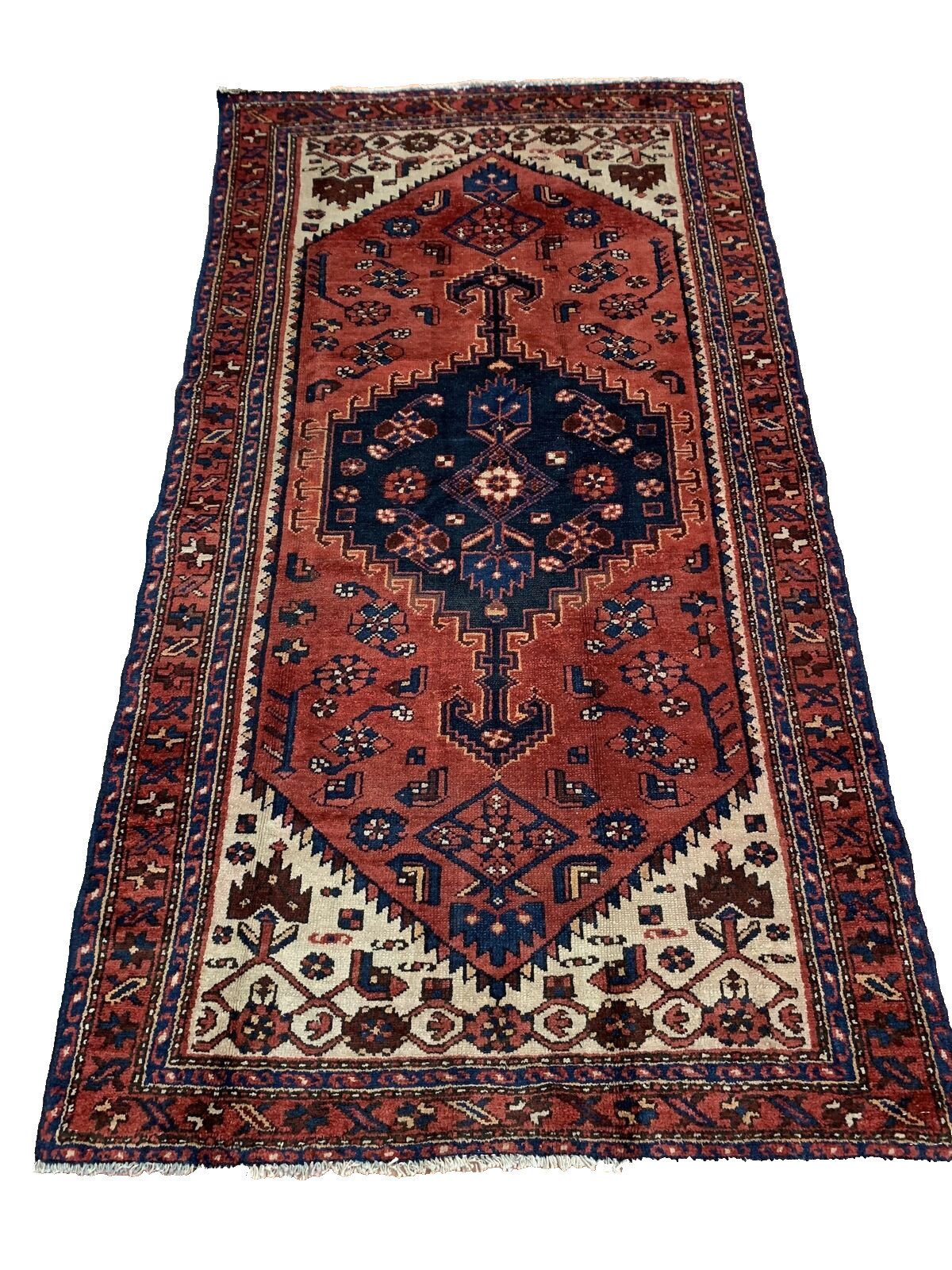 Geometric Vintage Tribal Pattern Turkish 3' 11" x 7' 3" Red Handmade Runner Rug gallery