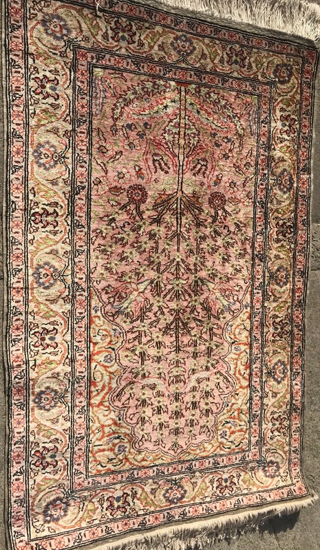 AN AWESOME COLOR COMBINATION ON TURKISH PRAYER SILK RUG gallery