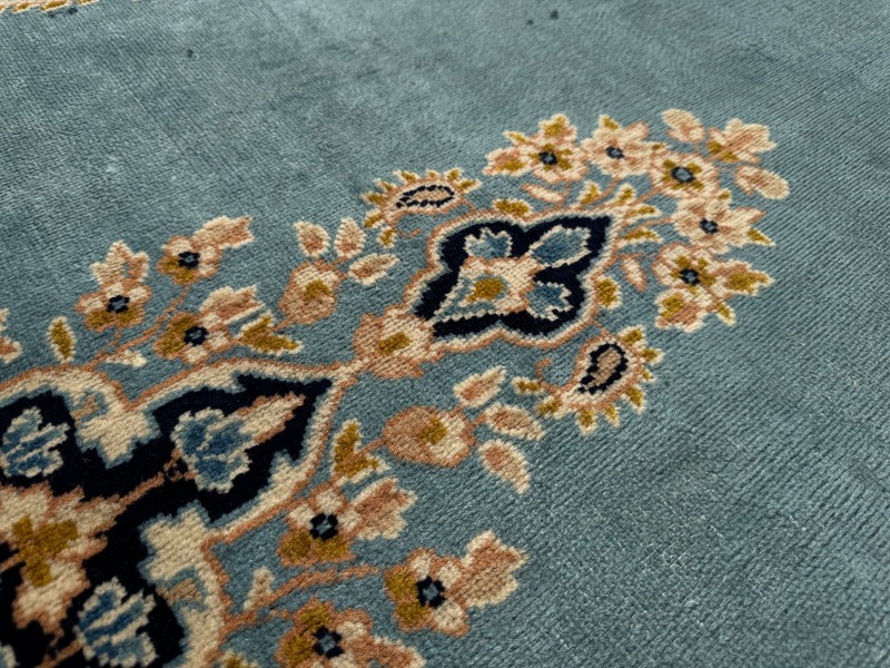 CLEAN VINTAGE KESHAN RUG HAND MADE EASTERN BLUE WOOL CARPET CLEAN 6'9" x 3'9" gallery