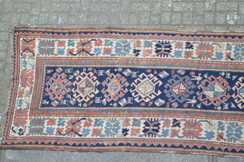 FABULOUS ANTIQUE NIGHT BLUE KAZAK CAUCASIAN LONGRUG 1890's ***WWS*** SHIRVAN gallery