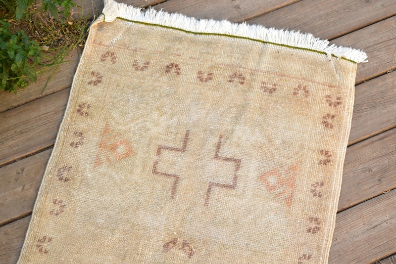 Vintage Rug 18''x41'' Small Carpet Doormat Hand Knotted Muted Color 46x105cm gallery