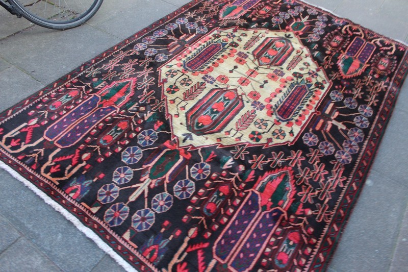 Vintage Hand Made Traditional Oriental Wool Blue Pink Large Rug 245x161cm gallery