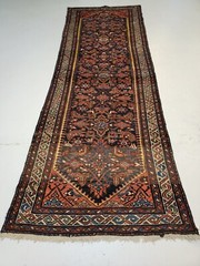 Antique Oriental Hand-Knotted Wool Runner Bakhtiari Navy Blue/Rust 3’2″ x 9’5″