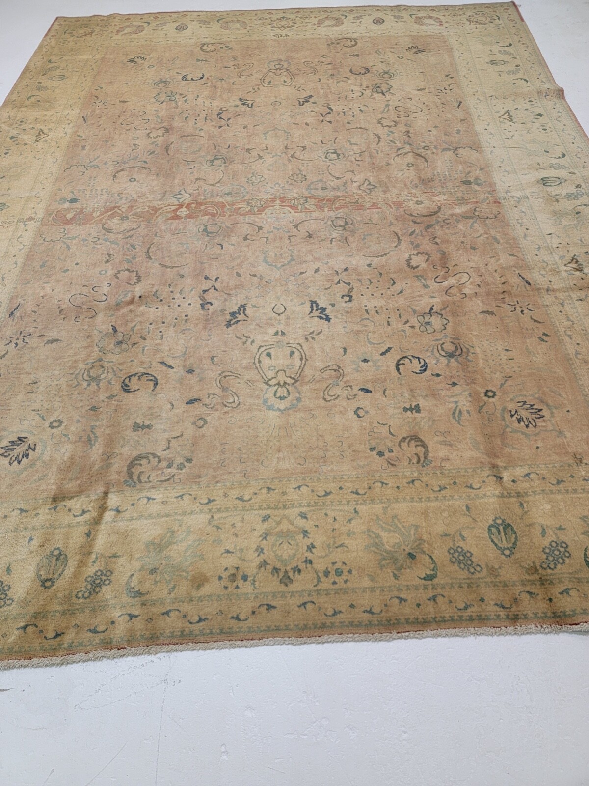 Antique Oriental Hand-Knotted Wool Area Rug Terracotta/Green/Beige 8'6" x 11' gallery