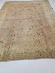 Antique Oriental Hand-Knotted Wool Area Rug Terracotta/Green/Beige 8’6″ x 11′