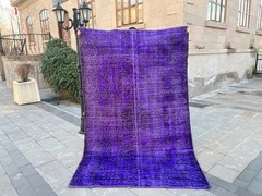 Vintage Turkish Overdyed Rug 5.2×8.5 ft Purple Handmade Wool Large Area Rug