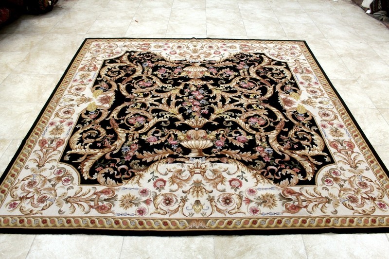8X8 MAGNIFICENT ANTIQUE HANDMADE VEGETABLE DYE AUBUSSON NEEDLEPOINT WOOL RUG gallery
