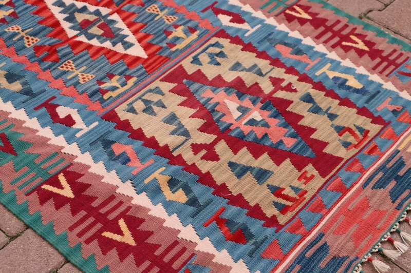 Blue Handmade Kilim Cappadocia Vintage Carpet Anatolian Tribal Accent Rug 4x7 ft gallery