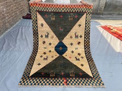 Ivory Antique Gabbeh Hand Knotted Wool Rug 4×6 Animal Motif Unique Area Rug