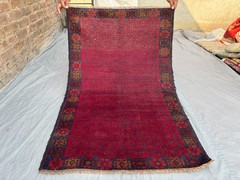 Vintage 2’10 x 4’4 Ft Afghan Baluchi Fine Rug, Red & Blue Geometric Area Rug
